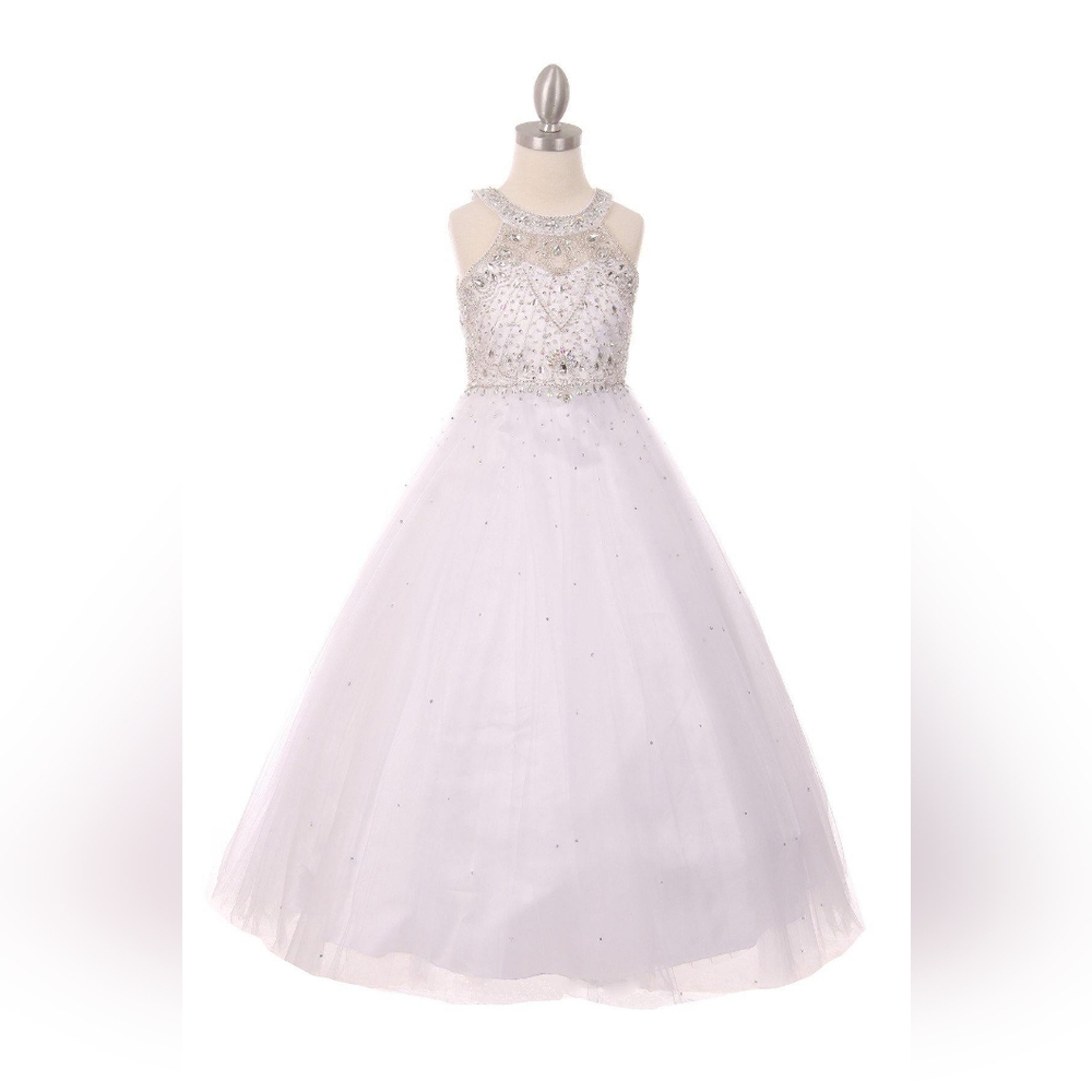 Beaded Gown with Keyhole Back Flower Girl Dress